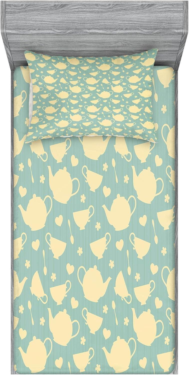 imageAmbesonne Fox Fitted Sheet amp Pillow Sham Set Fox in The Winter Forest Abstract Cartoon Trees and Nature Animal Pattern Decorative Printed 2 Piece Bedding Decor Set Twin Pale Sage Green OrangePale Yellow Turquoise