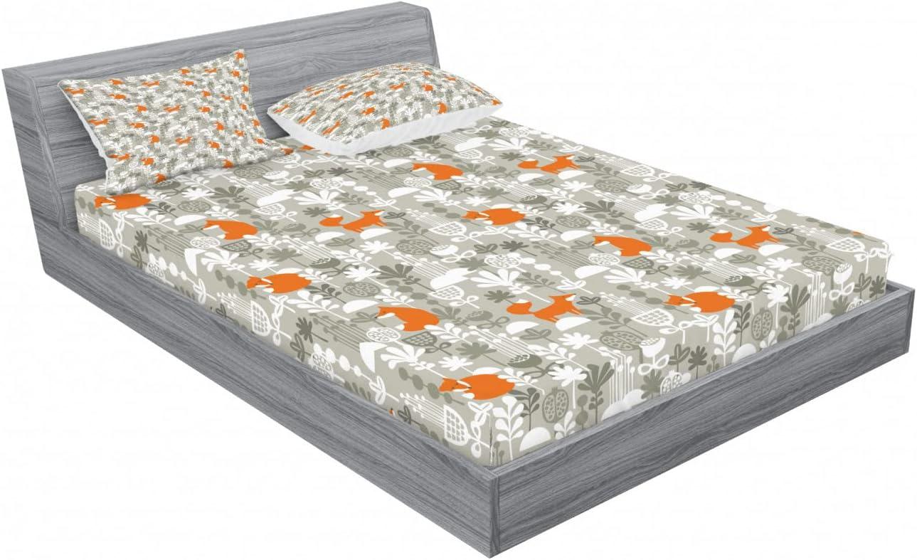 imageAmbesonne Fox Fitted Sheet amp Pillow Sham Set Fox in The Winter Forest Abstract Cartoon Trees and Nature Animal Pattern Decorative Printed 2 Piece Bedding Decor Set Twin Pale Sage Green OrangePale Sage Green Orange