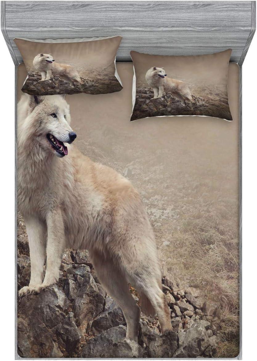 imageAmbesonne Fox Fitted Sheet amp Pillow Sham Set Fox in The Winter Forest Abstract Cartoon Trees and Nature Animal Pattern Decorative Printed 2 Piece Bedding Decor Set Twin Pale Sage Green OrangeBrown Beige