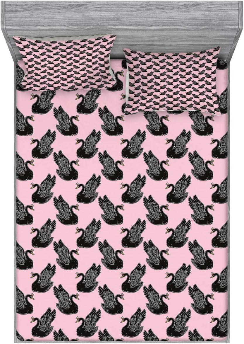 imageAmbesonne Fox Fitted Sheet amp Pillow Sham Set Fox in The Winter Forest Abstract Cartoon Trees and Nature Animal Pattern Decorative Printed 2 Piece Bedding Decor Set Twin Pale Sage Green OrangePale Pink Black