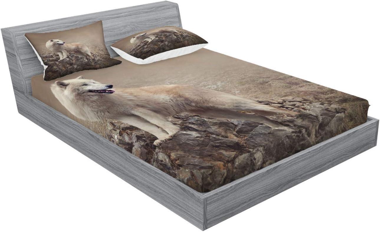 imageAmbesonne Fox Fitted Sheet amp Pillow Sham Set Fox in The Winter Forest Abstract Cartoon Trees and Nature Animal Pattern Decorative Printed 2 Piece Bedding Decor Set Twin Pale Sage Green OrangeBrown Beige