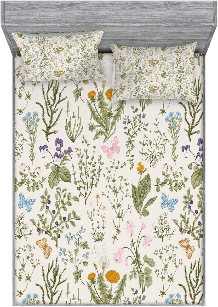 imageAmbesonne Fox Fitted Sheet amp Pillow Sham Set Fox in The Winter Forest Abstract Cartoon Trees and Nature Animal Pattern Decorative Printed 2 Piece Bedding Decor Set Twin Pale Sage Green OrangeReseda Green Beige