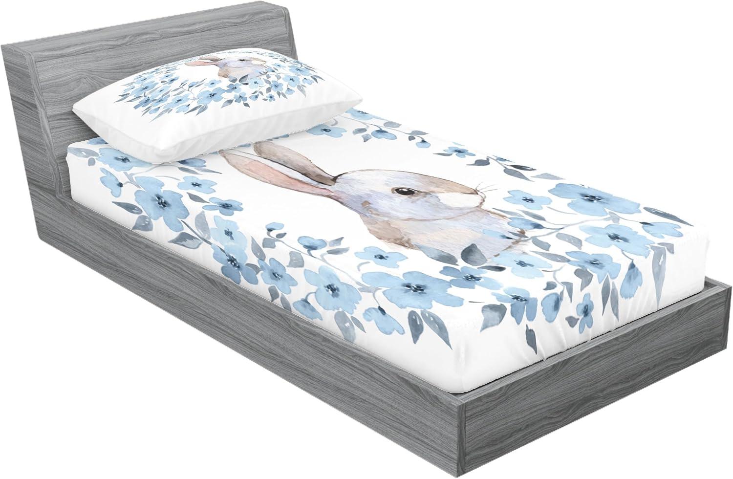 imageAmbesonne Fox Fitted Sheet amp Pillow Sham Set Fox in The Winter Forest Abstract Cartoon Trees and Nature Animal Pattern Decorative Printed 2 Piece Bedding Decor Set Twin Pale Sage Green OrangeBlue White