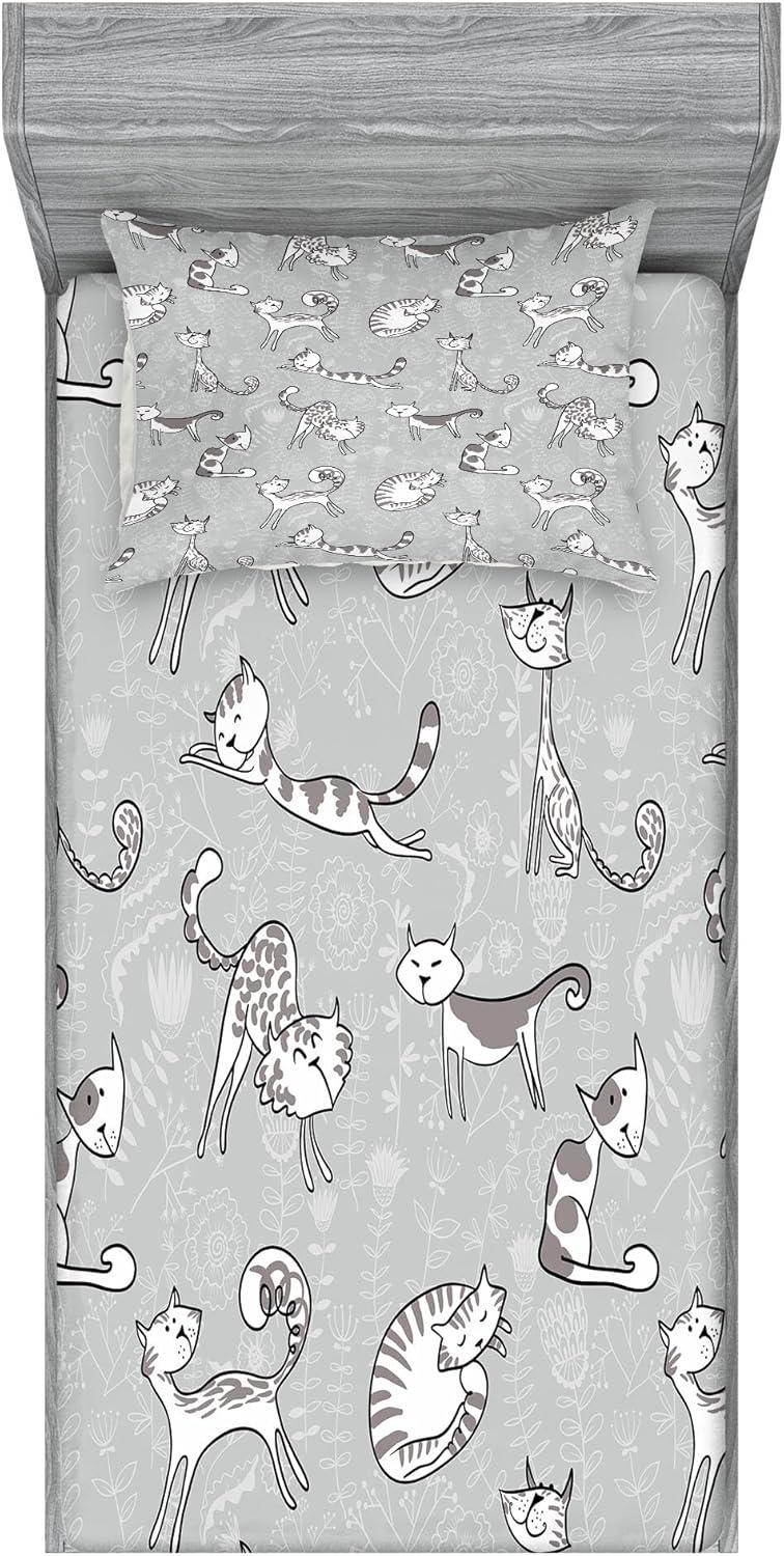 imageAmbesonne Fox Fitted Sheet amp Pillow Sham Set Fox in The Winter Forest Abstract Cartoon Trees and Nature Animal Pattern Decorative Printed 2 Piece Bedding Decor Set Twin Pale Sage Green OrangePale Grey
