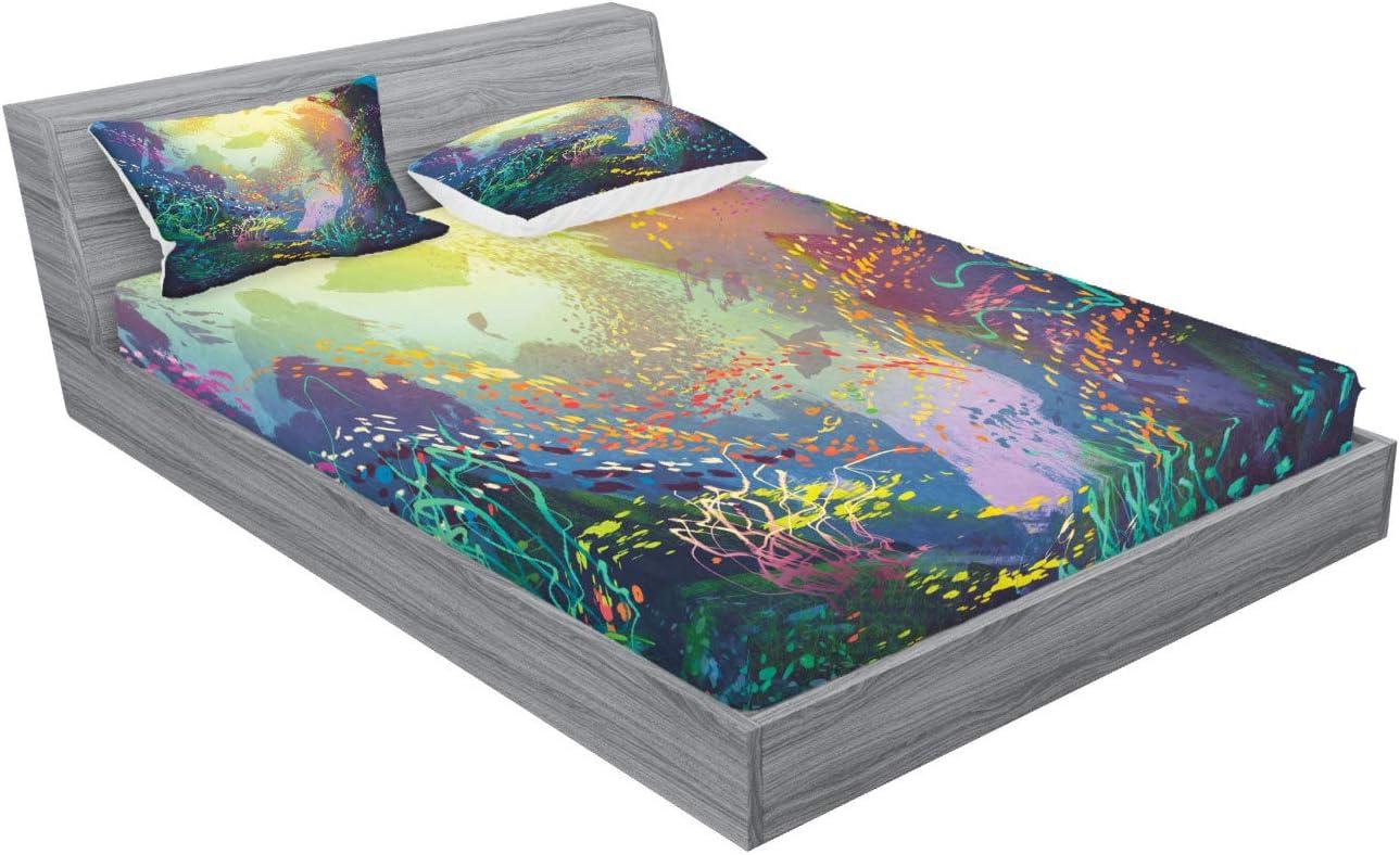imageAmbesonne Fox Fitted Sheet amp Pillow Sham Set Fox in The Winter Forest Abstract Cartoon Trees and Nature Animal Pattern Decorative Printed 2 Piece Bedding Decor Set Twin Pale Sage Green OrangeTurquoise Yellow