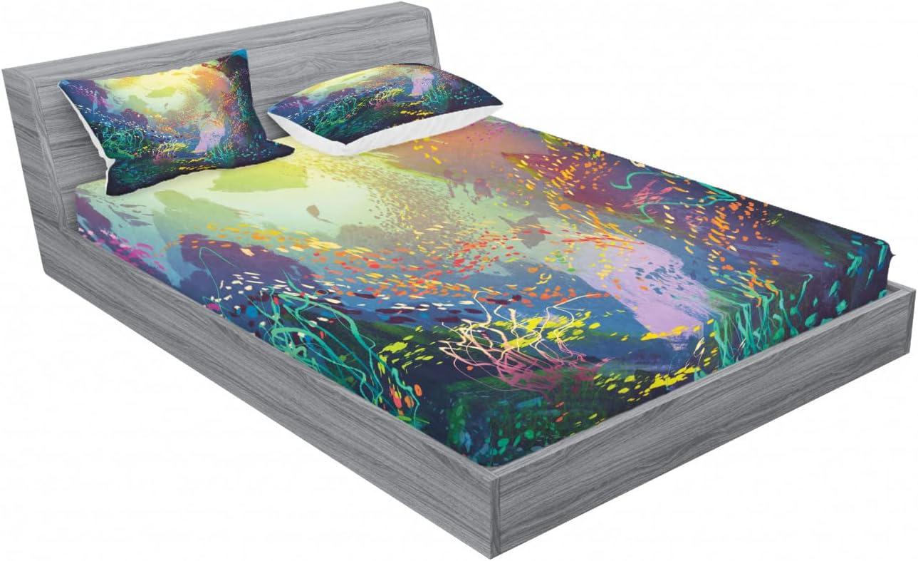 imageAmbesonne Fox Fitted Sheet amp Pillow Sham Set Fox in The Winter Forest Abstract Cartoon Trees and Nature Animal Pattern Decorative Printed 2 Piece Bedding Decor Set Twin Pale Sage Green OrangeTurquoise Yellow