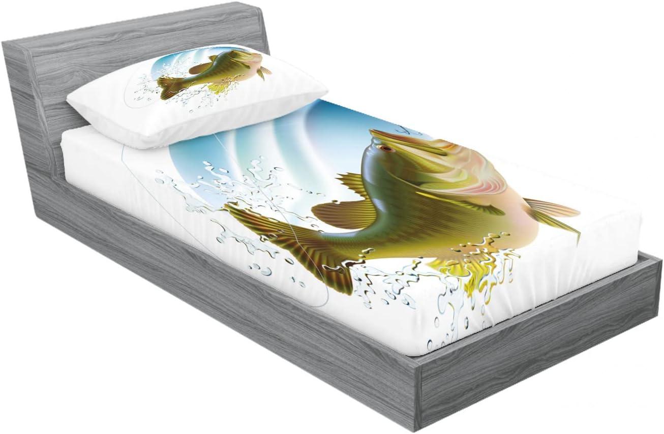 imageAmbesonne Fox Fitted Sheet amp Pillow Sham Set Fox in The Winter Forest Abstract Cartoon Trees and Nature Animal Pattern Decorative Printed 2 Piece Bedding Decor Set Twin Pale Sage Green OrangeBlue and Green