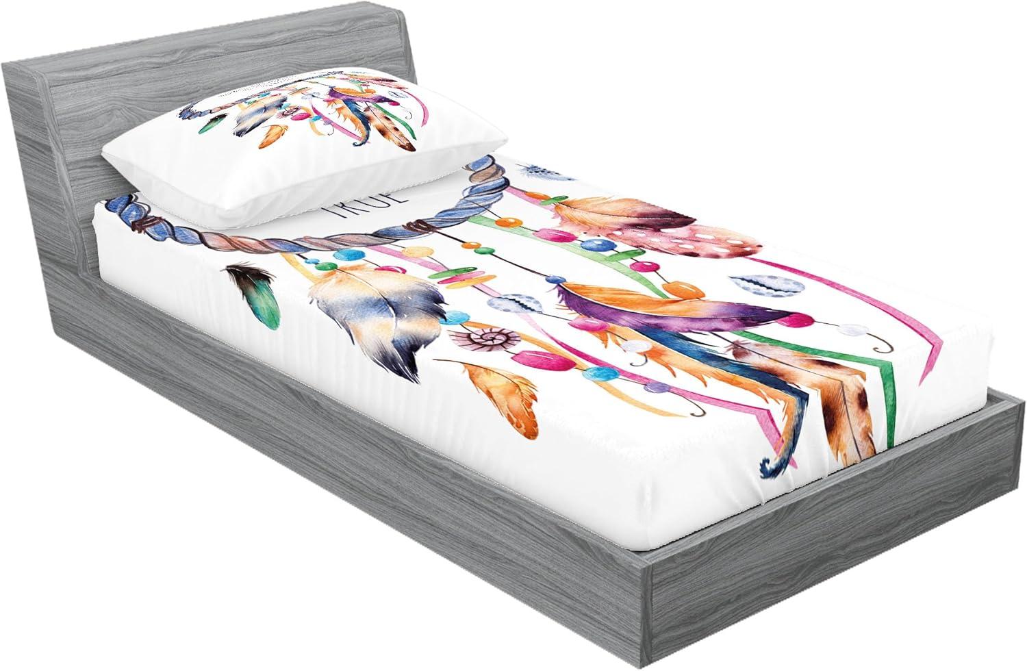 imageAmbesonne Fox Fitted Sheet amp Pillow Sham Set Fox in The Winter Forest Abstract Cartoon Trees and Nature Animal Pattern Decorative Printed 2 Piece Bedding Decor Set Twin Pale Sage Green OrangePlum Apricot