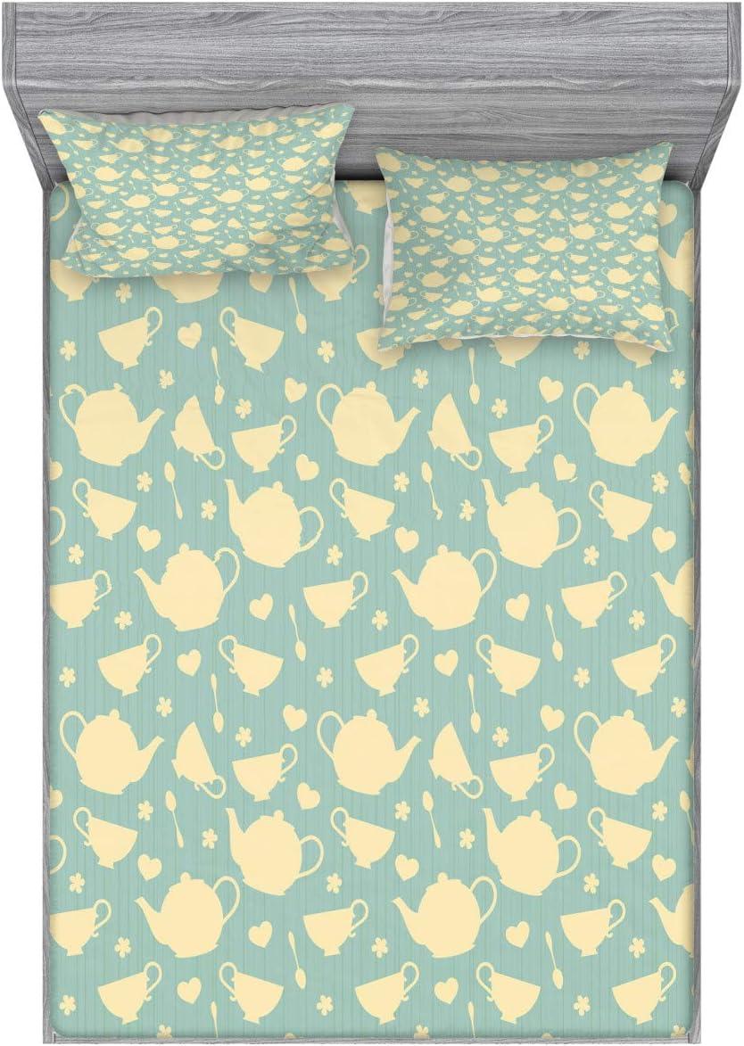 imageAmbesonne Fox Fitted Sheet amp Pillow Sham Set Fox in The Winter Forest Abstract Cartoon Trees and Nature Animal Pattern Decorative Printed 2 Piece Bedding Decor Set Twin Pale Sage Green OrangePale Yellow Turquoise