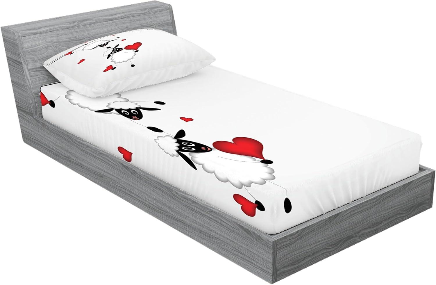 imageAmbesonne Fox Fitted Sheet amp Pillow Sham Set Fox in The Winter Forest Abstract Cartoon Trees and Nature Animal Pattern Decorative Printed 2 Piece Bedding Decor Set Twin Pale Sage Green OrangeRed White Black