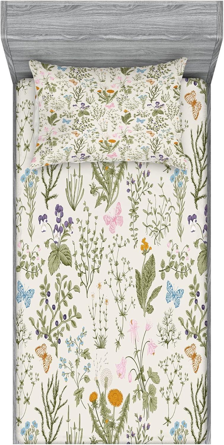 imageAmbesonne Fox Fitted Sheet amp Pillow Sham Set Fox in The Winter Forest Abstract Cartoon Trees and Nature Animal Pattern Decorative Printed 2 Piece Bedding Decor Set Twin Pale Sage Green OrangeReseda Green Beige