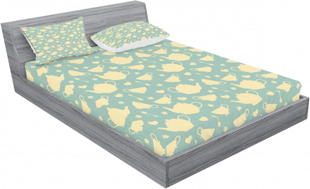 imageAmbesonne Fox Fitted Sheet amp Pillow Sham Set Fox in The Winter Forest Abstract Cartoon Trees and Nature Animal Pattern Decorative Printed 2 Piece Bedding Decor Set Twin Pale Sage Green OrangePale Yellow Turquoise