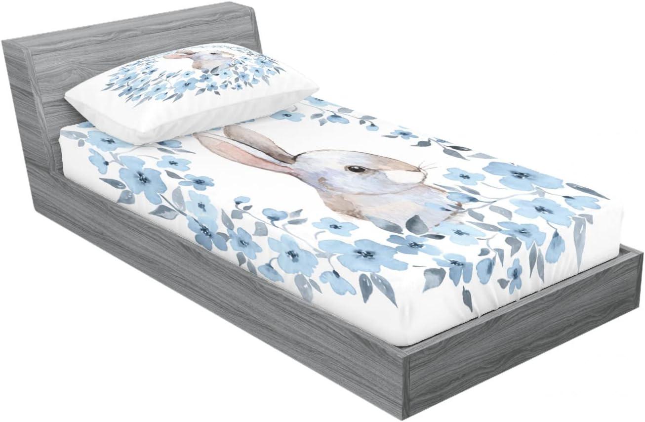 imageAmbesonne Fox Fitted Sheet amp Pillow Sham Set Fox in The Winter Forest Abstract Cartoon Trees and Nature Animal Pattern Decorative Printed 2 Piece Bedding Decor Set Twin Pale Sage Green OrangeBlue White