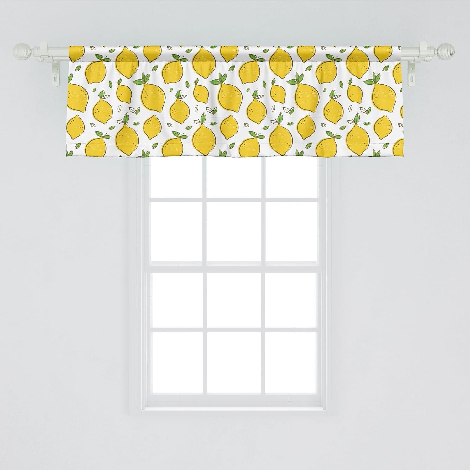 imageAmbesonne Lemons Window Valance Continuous Citrus Fruits Leaves Refreshing Cartoon Pattern Curtain Valance for Kitchen Bedroom Decor with Rod Pocket 54 X 18 Lime Green Earth YellowLime Green Earth Yellow