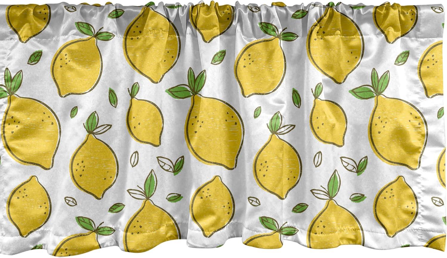 imageAmbesonne Lemons Window Valance Continuous Citrus Fruits Leaves Refreshing Cartoon Pattern Curtain Valance for Kitchen Bedroom Decor with Rod Pocket 54 X 18 Lime Green Earth YellowLime Green Earth Yellow