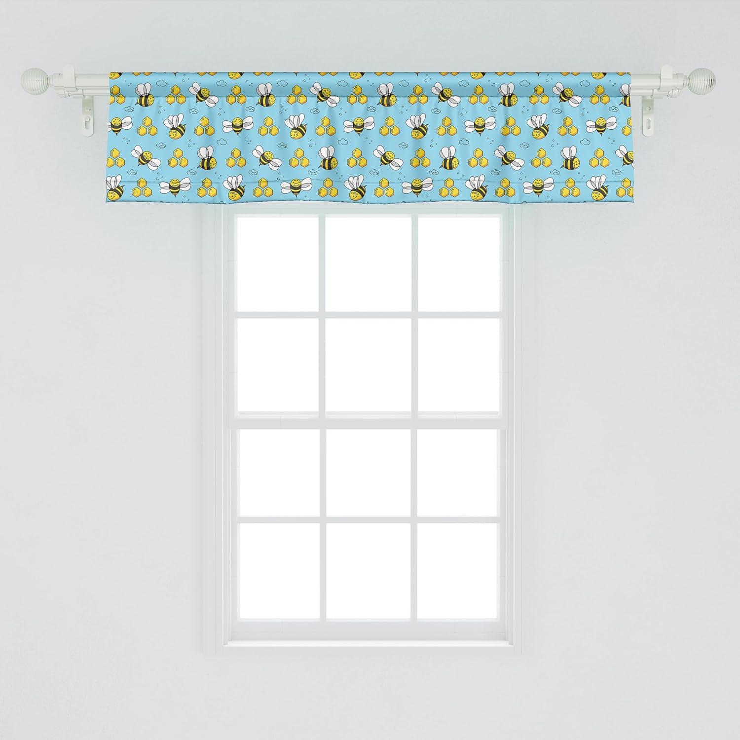 imageAmbesonne Lemons Window Valance Continuous Citrus Fruits Leaves Refreshing Cartoon Pattern Curtain Valance for Kitchen Bedroom Decor with Rod Pocket 54 X 18 Lime Green Earth YellowSky Blue Mustard
