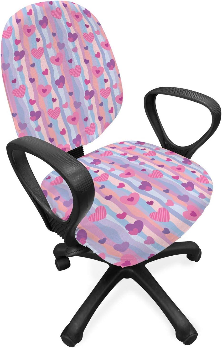 imageAmbesonne Love Office Chair Cover Hearts for Valentine Vertical Stripes Lines Ornament Romance Wedding Stretchable Decorative Universal Size High Back Printed Slipcover Pale Mauve PurplePale Mauve Purple