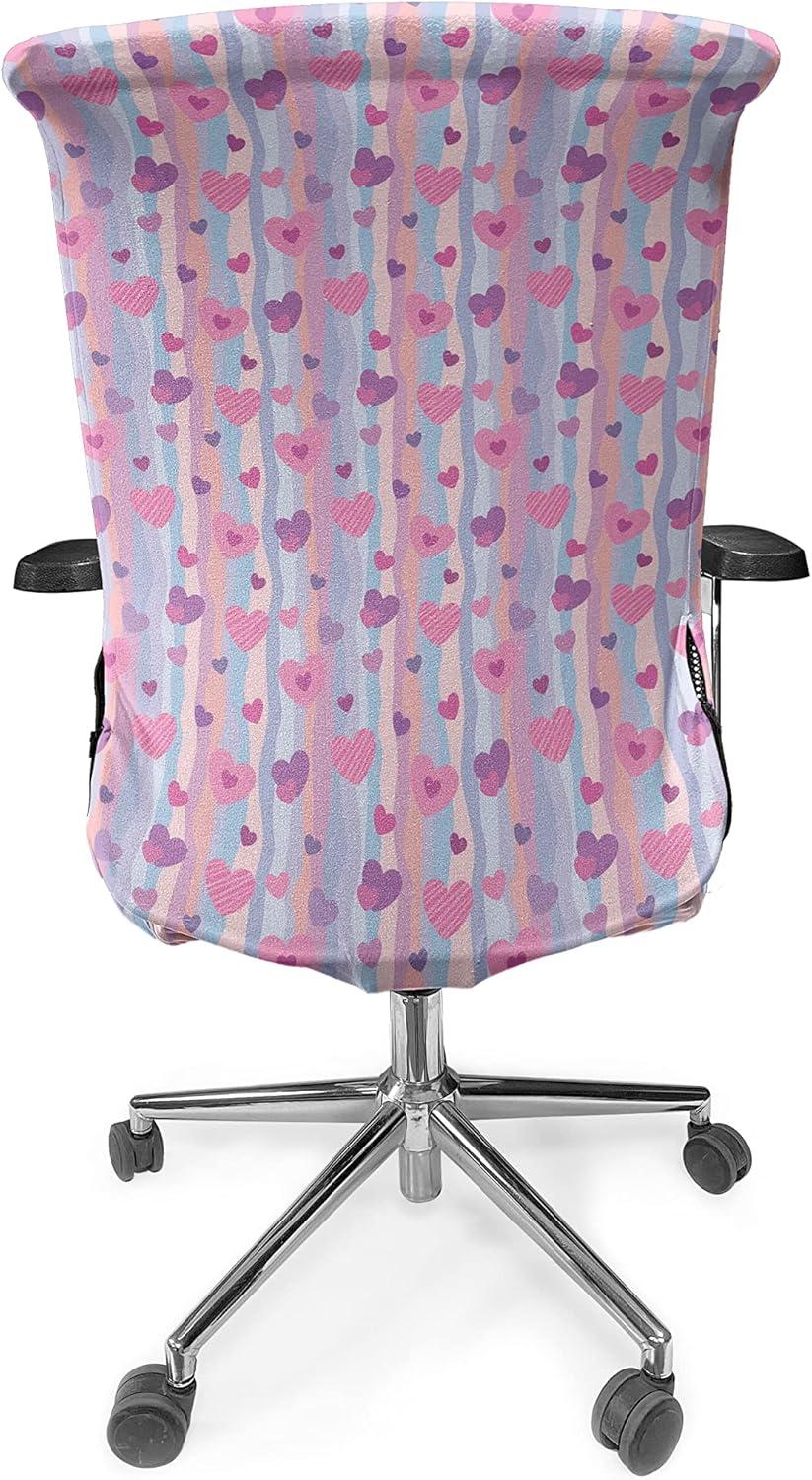 imageAmbesonne Love Office Chair Cover Hearts for Valentine Vertical Stripes Lines Ornament Romance Wedding Stretchable Decorative Universal Size High Back Printed Slipcover Pale Mauve PurplePale Mauve Purple