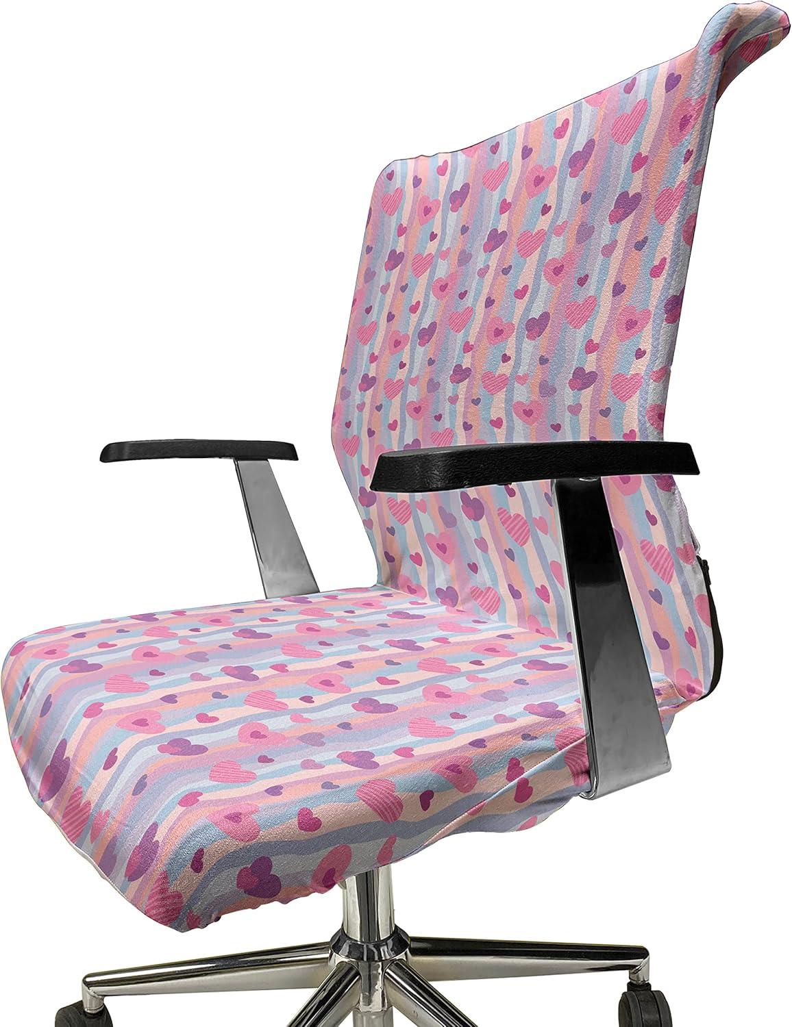 imageAmbesonne Love Office Chair Cover Hearts for Valentine Vertical Stripes Lines Ornament Romance Wedding Stretchable Decorative Universal Size High Back Printed Slipcover Pale Mauve PurplePale Mauve Purple