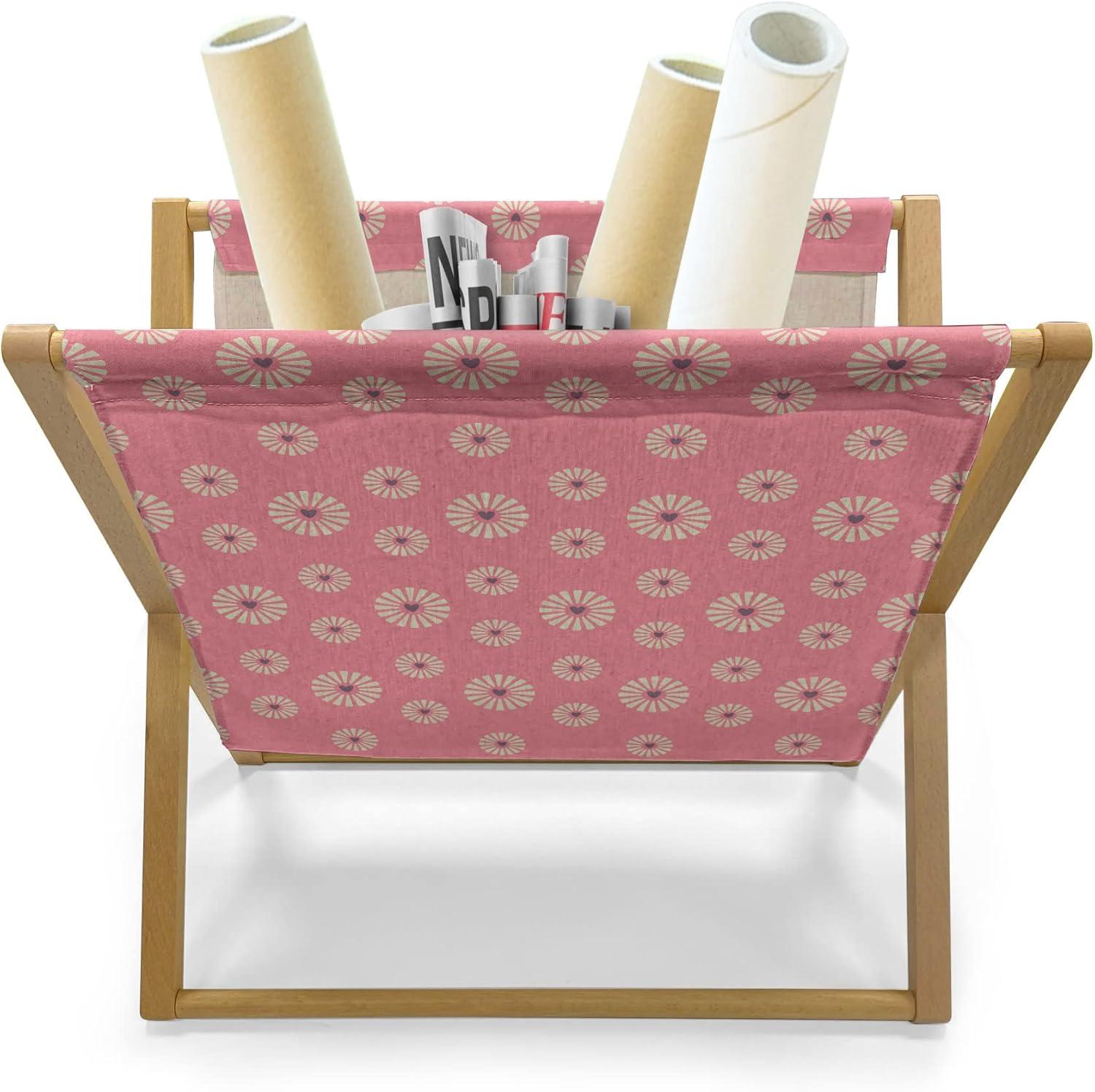 imageAmbesonne Orange Magazine and Book Holder Romantic Valentines Day Bridal Theme Hearts with Swirl Branches Image Floor Rack Decor for Interior of Home amp Office 22 x 19 Dark Brown VermilionPale Yellow Pale Pink