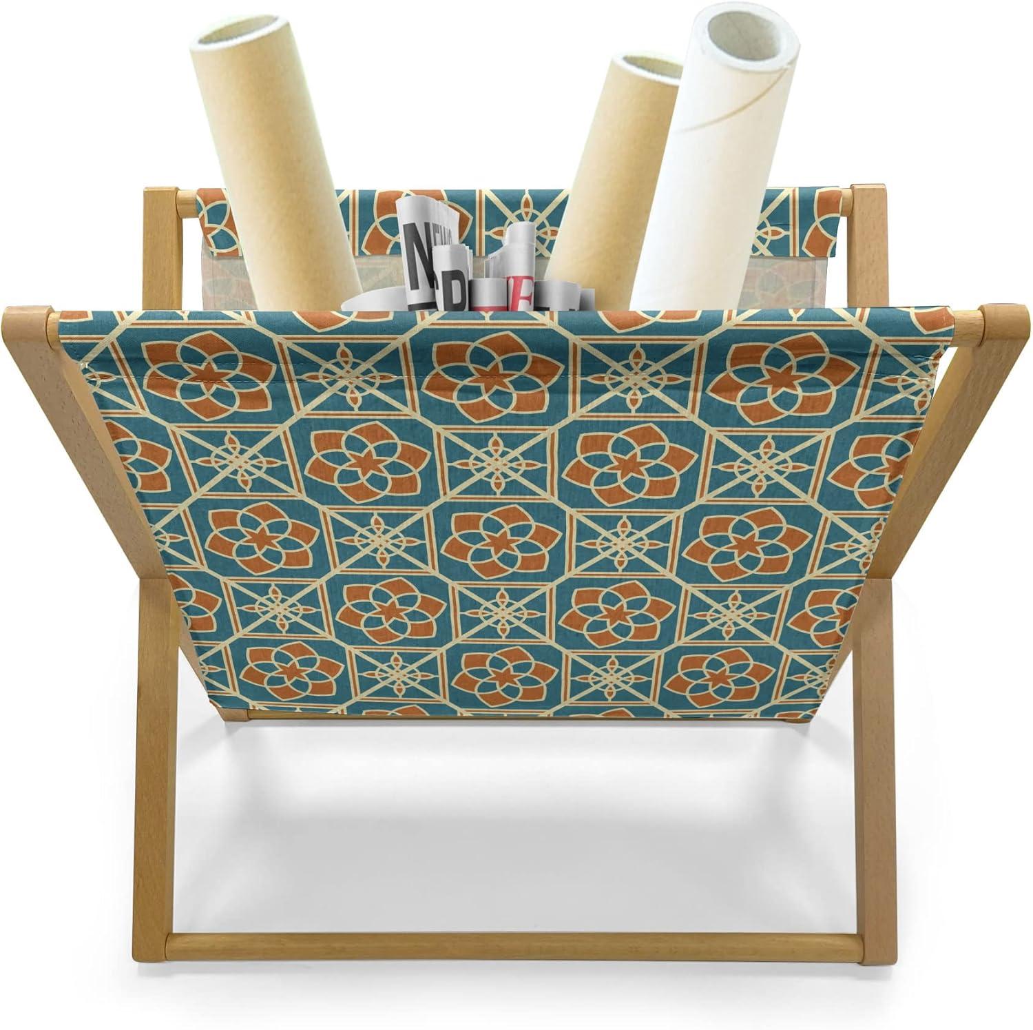 imageAmbesonne Orange Magazine and Book Holder Romantic Valentines Day Bridal Theme Hearts with Swirl Branches Image Floor Rack Decor for Interior of Home amp Office 22 x 19 Dark Brown VermilionTeal Orange