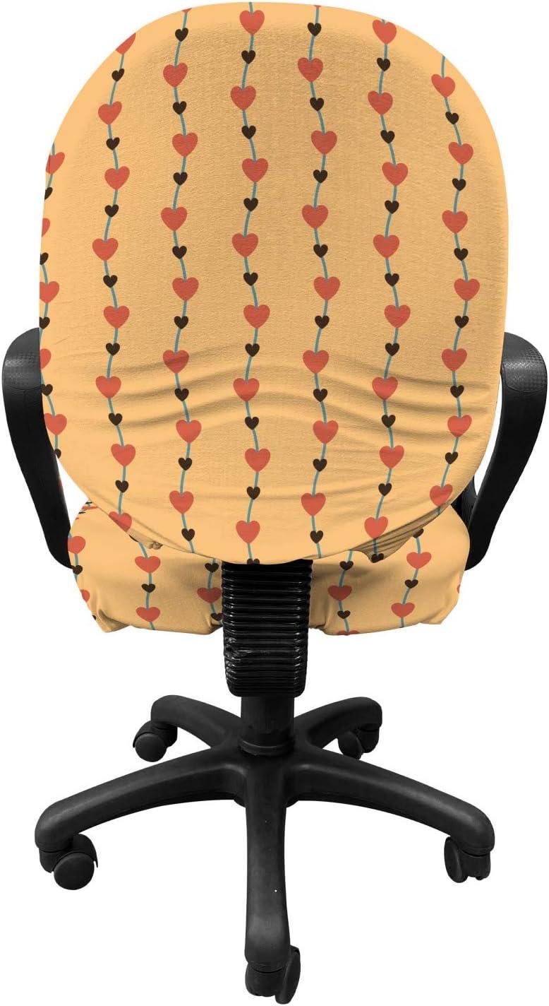 imageAmbesonne Orange Office Chair Cover Romantic Valentines Day Bridal Theme Hearts with Swirl Branches Image Stretchable Decorative Universal Size High Back Printed Slipcover Dark Brown VermilionDark Brown Vermilion