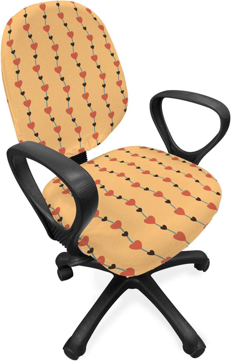imageAmbesonne Orange Office Chair Cover Romantic Valentines Day Bridal Theme Hearts with Swirl Branches Image Stretchable Decorative Universal Size High Back Printed Slipcover Dark Brown VermilionDark Brown Vermilion