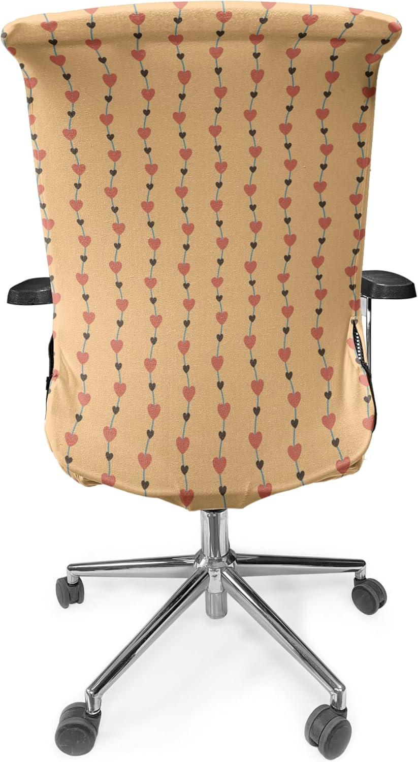 imageAmbesonne Orange Office Chair Cover Romantic Valentines Day Bridal Theme Hearts with Swirl Branches Image Stretchable Decorative Universal Size High Back Printed Slipcover Dark Brown VermilionDark Brown Vermilion
