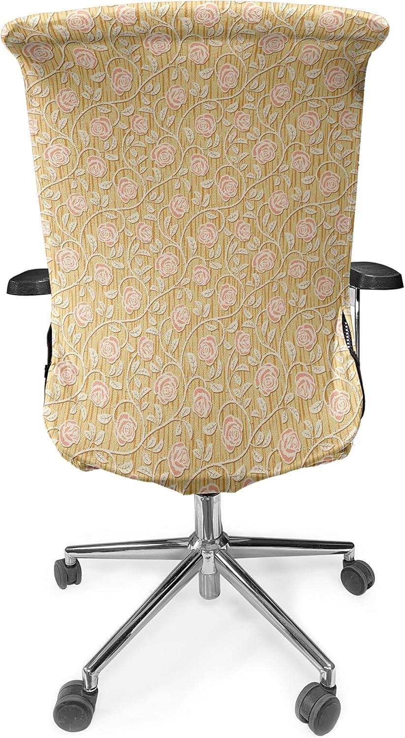imageAmbesonne Shabby Flora Office Chair Cover Romantic Rose Petals with Branches Nature Beauty Valentine Feminine Print Stretchable Decorative Universal Size High Back Printed Slipcover Pink and YellowPink and Yellow