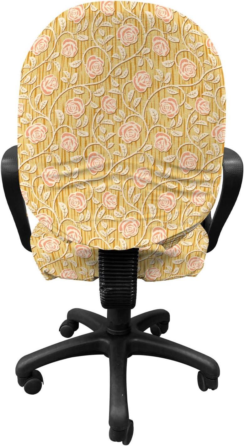 imageAmbesonne Shabby Flora Office Chair Cover Romantic Rose Petals with Branches Nature Beauty Valentine Feminine Print Stretchable Decorative Universal Size High Back Printed Slipcover Pink and YellowPink and Yellow