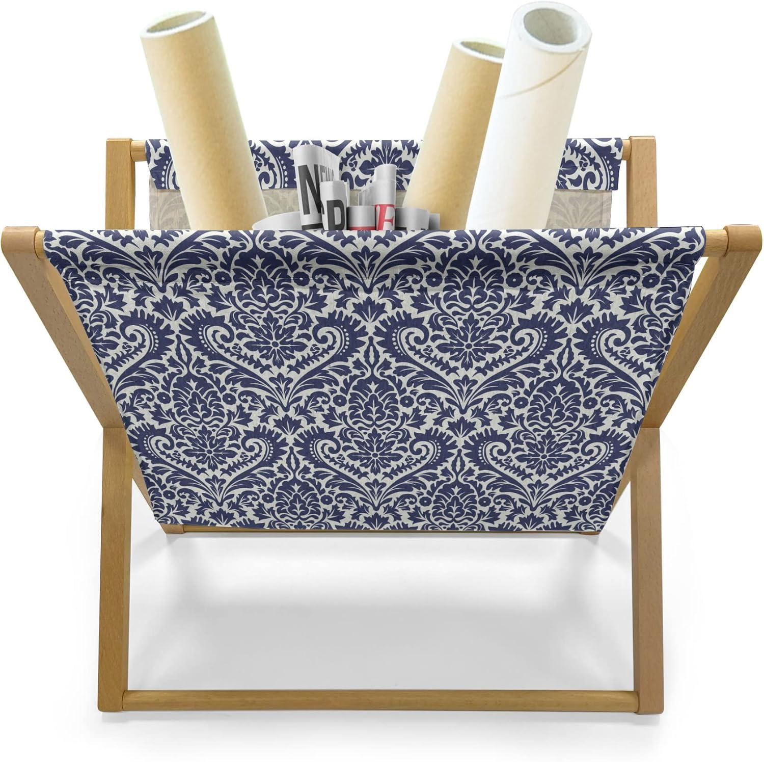 imageAmbesonne Valentines Day Magazine and Book Holder Modern and Arcadia Love Themed Pattern with Hearts Floor Rack Decor for Interior of Home amp Office 22 x 19 Dark Blue Grey and WhiteIndigo and White