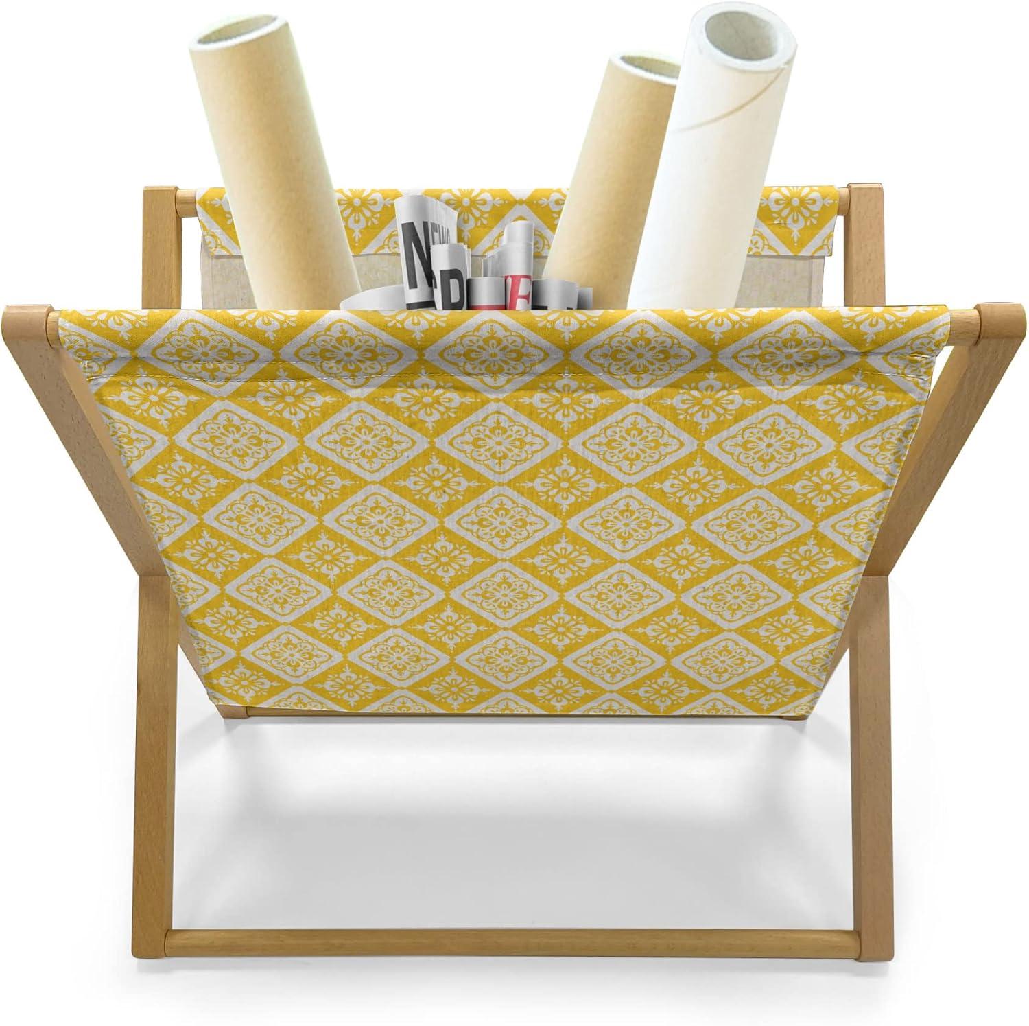 imageAmbesonne Valentines Day Magazine and Book Holder Modern and Arcadia Love Themed Pattern with Hearts Floor Rack Decor for Interior of Home amp Office 22 x 19 Dark Blue Grey and WhiteEarth Yellow and White