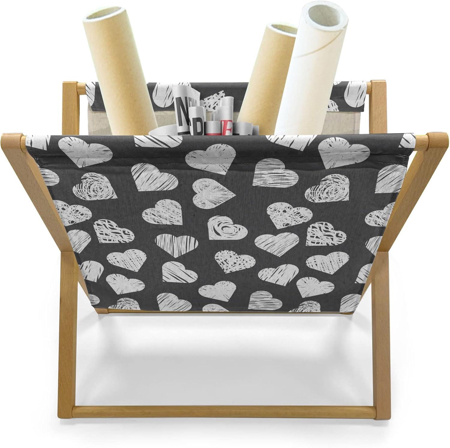 imageAmbesonne Valentines Day Magazine and Book Holder Modern and Arcadia Love Themed Pattern with Hearts Floor Rack Decor for Interior of Home amp Office 22 x 19 Dark Blue Grey and WhiteDark Blue Grey and White