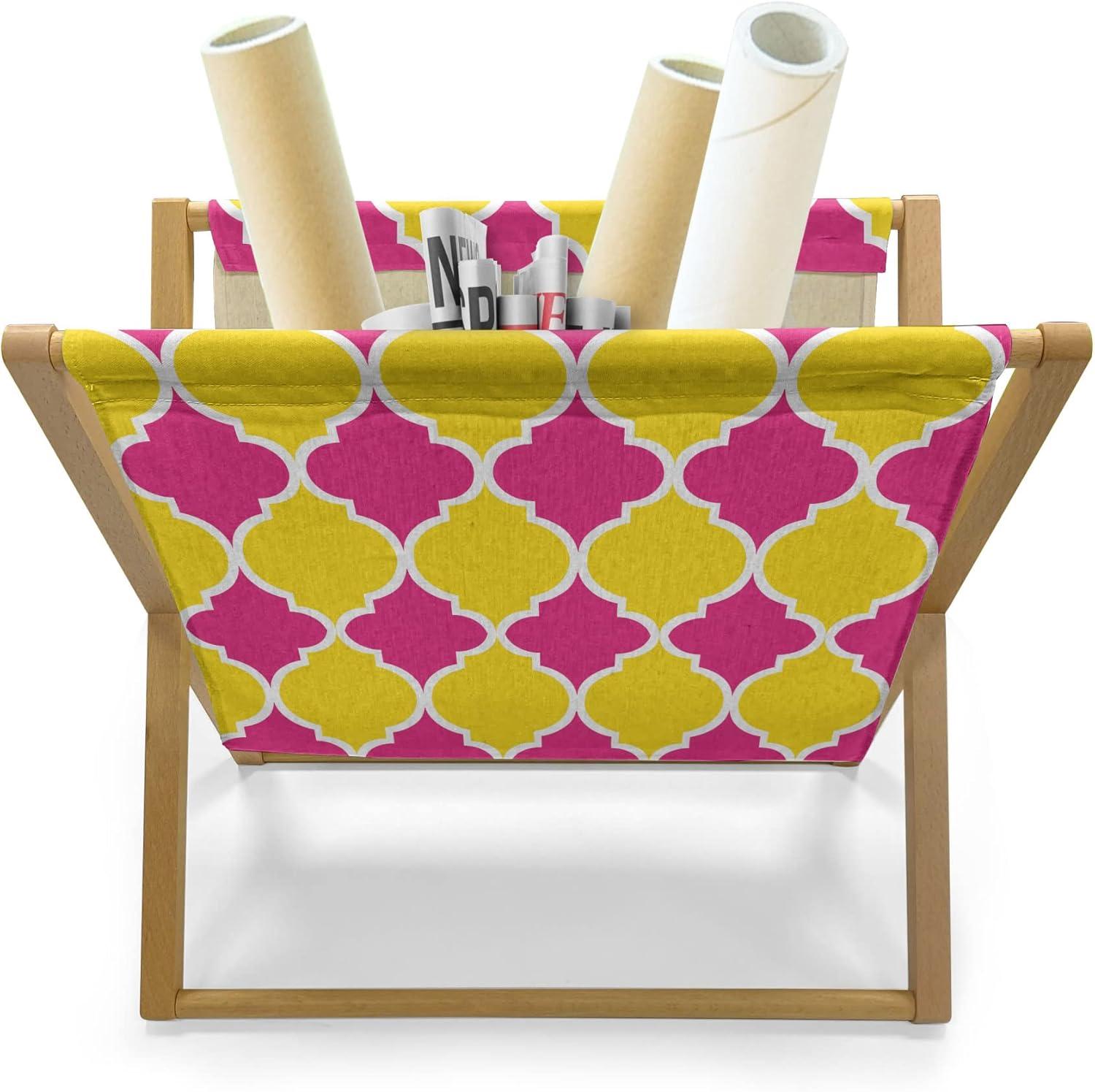imageAmbesonne Valentines Day Magazine and Book Holder Romantic Theme Couple of Flamingos with Heart Motifs on Stripes Floor Rack Decor for Interior of Home amp Office 22 x 19 Dark Coral Pale BlueYellow Hot Pink