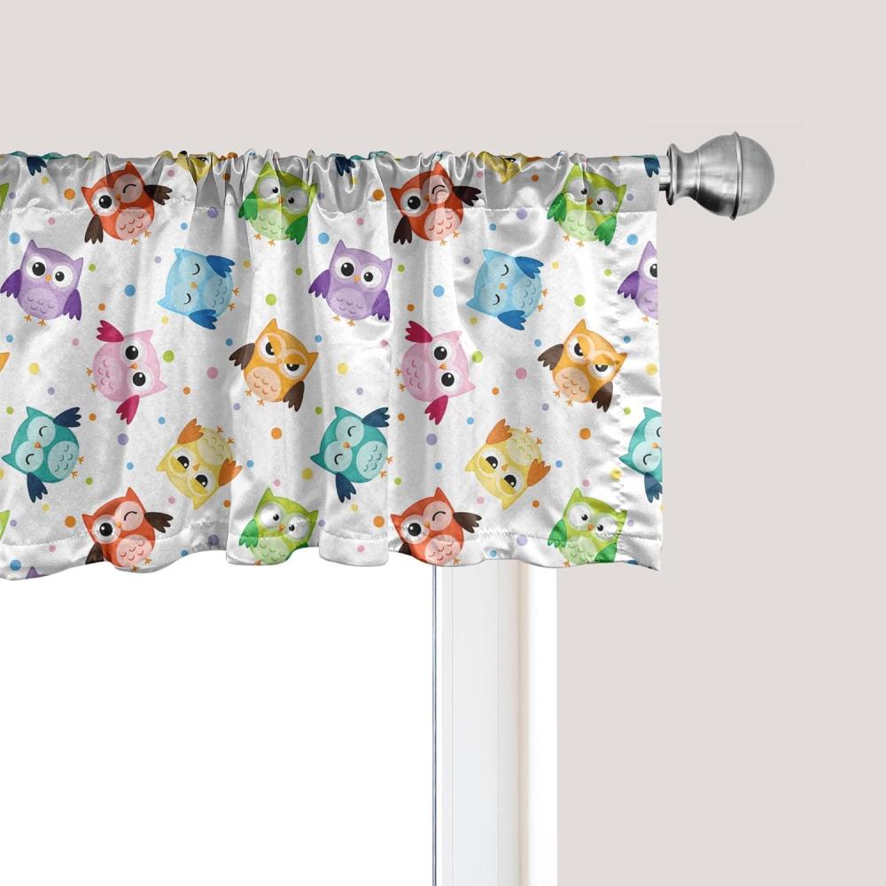 imageAmbesonne Cartoon Window Valance Dotted Background Colorful Owls Various Facial Expressions Angry Happy Confused Curtain Valance for Kitchen Bedroom Decor with Rod Pocket 54 X 12 Orange Blue