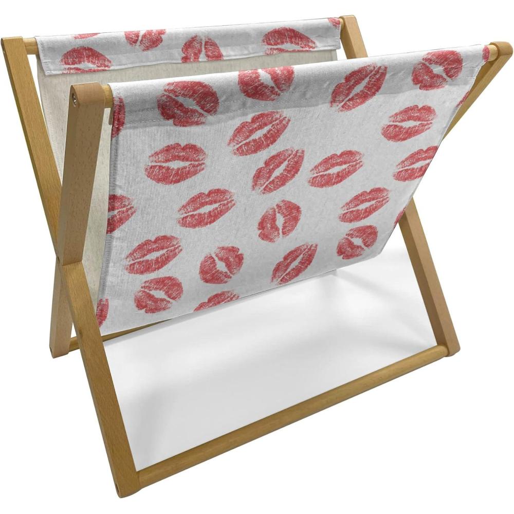 imageAmbesonne Feminine Magazine and Book Holder Pattern of Lipstick Kiss Marks Woman Valentines Wedding Theme Illustration Floor Rack Decor for Interior of Home amp Office 22 x 19 White RedWhite Red