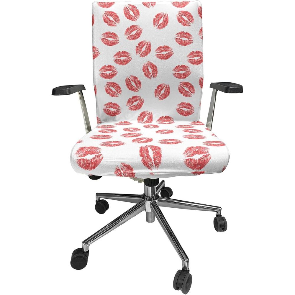 imageAmbesonne Feminine Office Chair Cover Pattern of Lipstick Kiss Marks Woman Valentines Wedding Theme Illustration Stretchable Decorative Universal Size High Back Printed Slipcover White RedWhite Red
