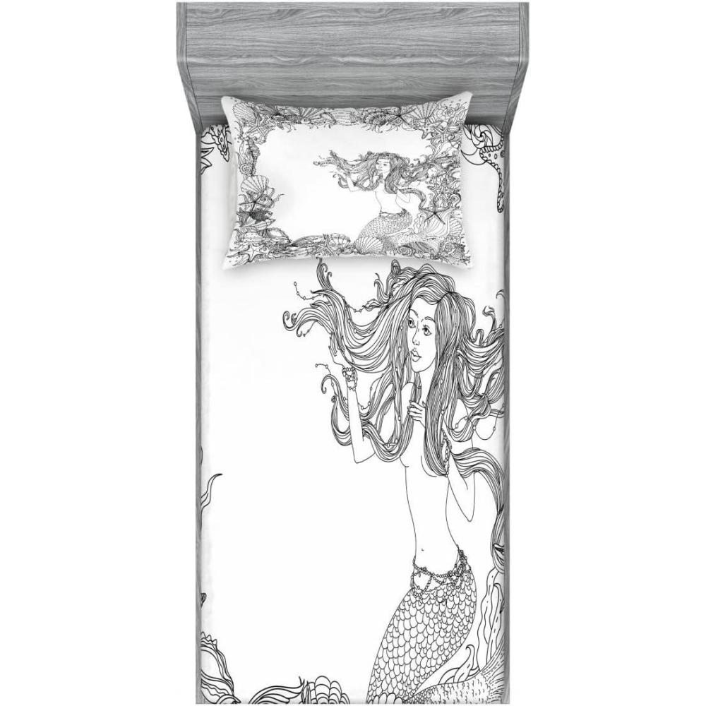 imageAmbesonne Fox Fitted Sheet amp Pillow Sham Set Fox in The Winter Forest Abstract Cartoon Trees and Nature Animal Pattern Decorative Printed 2 Piece Bedding Decor Set Twin Pale Sage Green OrangeWhite Grey