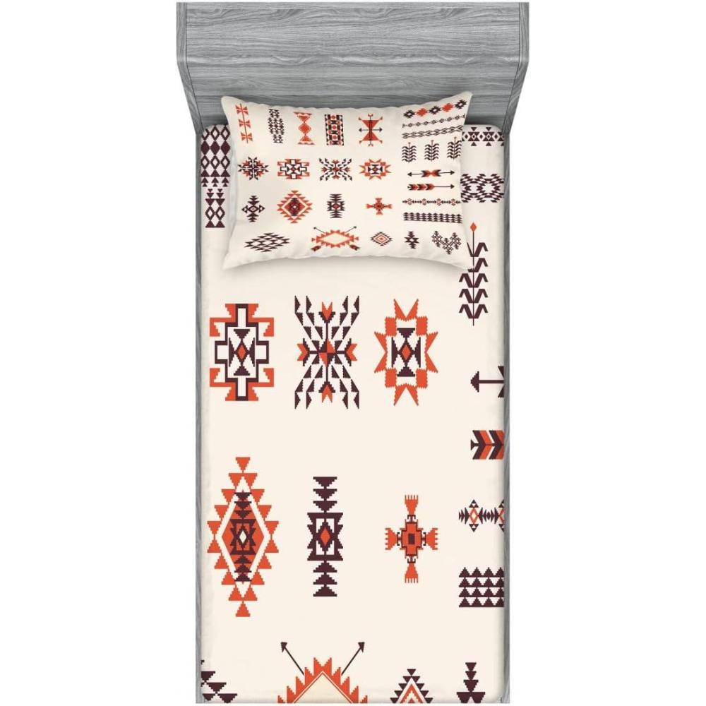 imageAmbesonne Fox Fitted Sheet amp Pillow Sham Set Fox in The Winter Forest Abstract Cartoon Trees and Nature Animal Pattern Decorative Printed 2 Piece Bedding Decor Set Twin Pale Sage Green OrangeBrown Orange