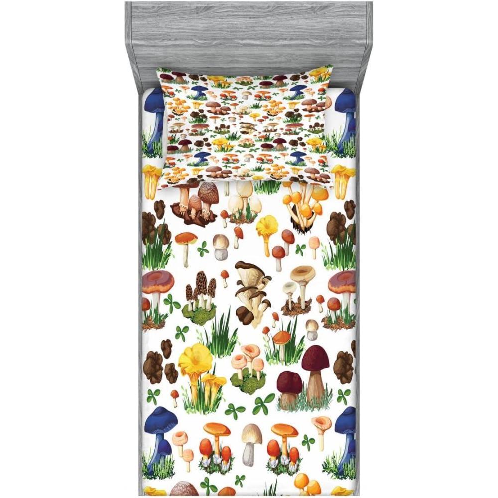 imageAmbesonne Fox Fitted Sheet amp Pillow Sham Set Fox in The Winter Forest Abstract Cartoon Trees and Nature Animal Pattern Decorative Printed 2 Piece Bedding Decor Set Twin Pale Sage Green OrangeYellow White