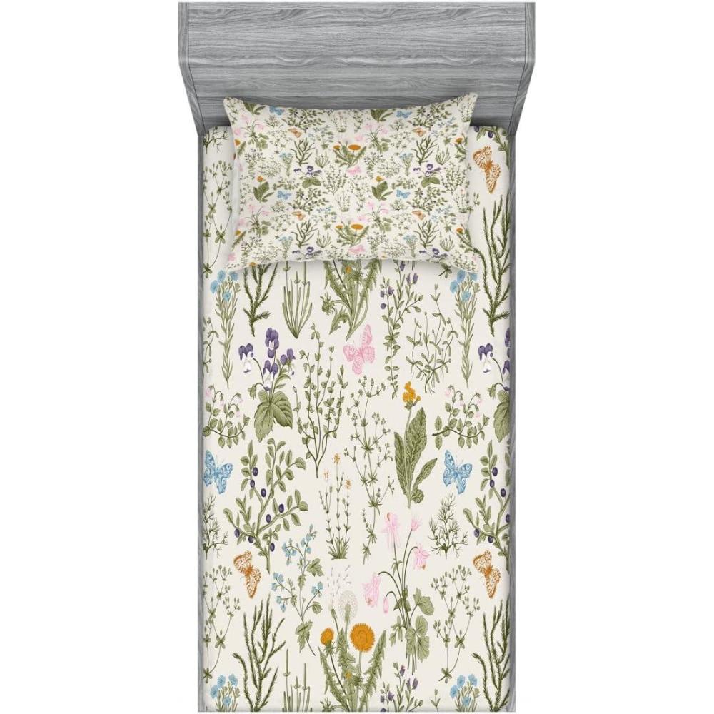 imageAmbesonne Fox Fitted Sheet amp Pillow Sham Set Fox in The Winter Forest Abstract Cartoon Trees and Nature Animal Pattern Decorative Printed 2 Piece Bedding Decor Set Twin Pale Sage Green OrangeReseda Green Beige