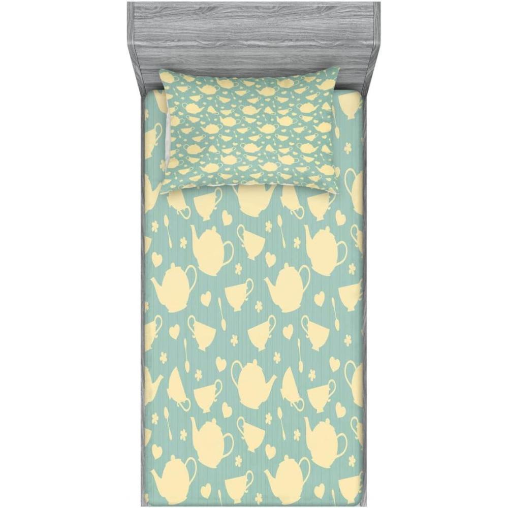 imageAmbesonne Fox Fitted Sheet amp Pillow Sham Set Fox in The Winter Forest Abstract Cartoon Trees and Nature Animal Pattern Decorative Printed 2 Piece Bedding Decor Set Twin Pale Sage Green OrangePale Yellow Turquoise