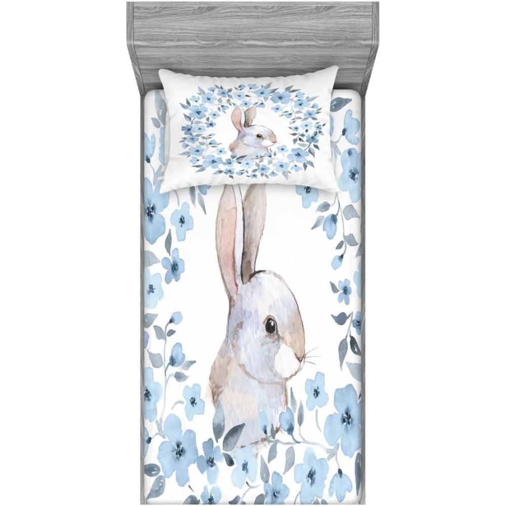 imageAmbesonne Fox Fitted Sheet amp Pillow Sham Set Fox in The Winter Forest Abstract Cartoon Trees and Nature Animal Pattern Decorative Printed 2 Piece Bedding Decor Set Twin Pale Sage Green OrangeBlue White