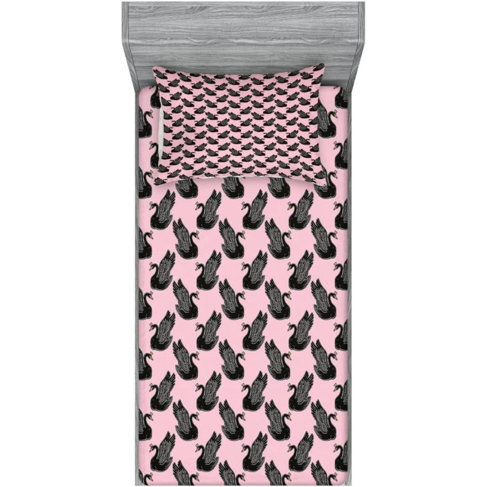 imageAmbesonne Fox Fitted Sheet amp Pillow Sham Set Fox in The Winter Forest Abstract Cartoon Trees and Nature Animal Pattern Decorative Printed 2 Piece Bedding Decor Set Twin Pale Sage Green OrangePale Pink Black