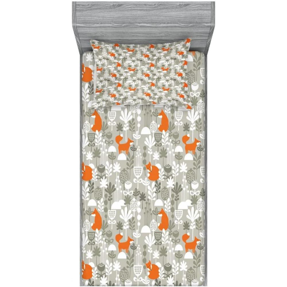 imageAmbesonne Fox Fitted Sheet amp Pillow Sham Set Fox in The Winter Forest Abstract Cartoon Trees and Nature Animal Pattern Decorative Printed 2 Piece Bedding Decor Set Twin Pale Sage Green OrangePale Sage Green Orange