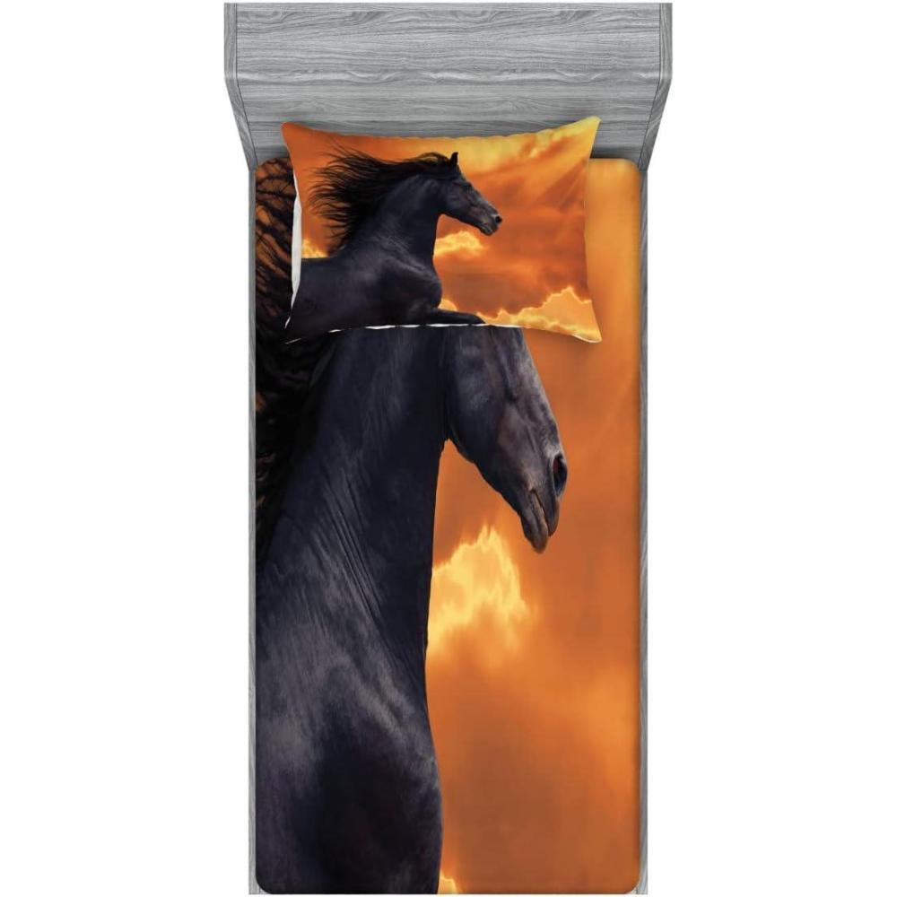 imageAmbesonne Fox Fitted Sheet amp Pillow Sham Set Fox in The Winter Forest Abstract Cartoon Trees and Nature Animal Pattern Decorative Printed 2 Piece Bedding Decor Set Twin Pale Sage Green OrangeBlack Orange