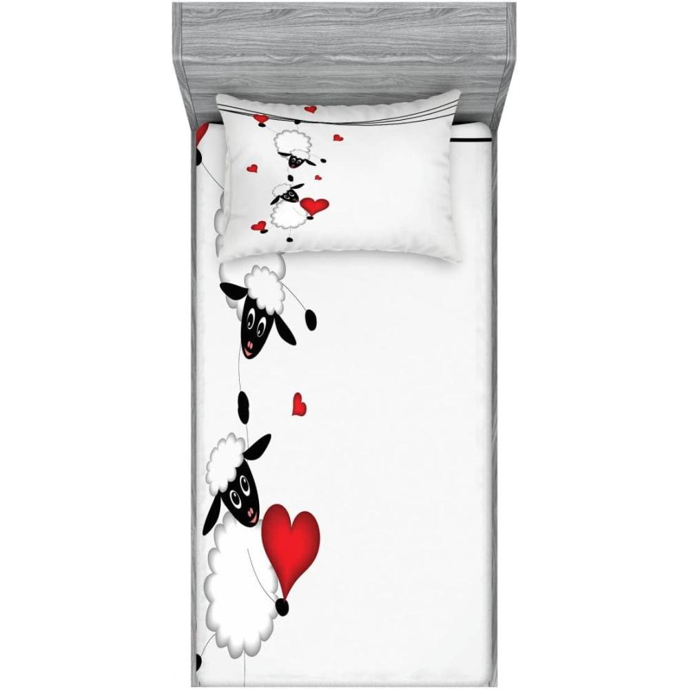 imageAmbesonne Fox Fitted Sheet amp Pillow Sham Set Fox in The Winter Forest Abstract Cartoon Trees and Nature Animal Pattern Decorative Printed 2 Piece Bedding Decor Set Twin Pale Sage Green OrangeRed White Black