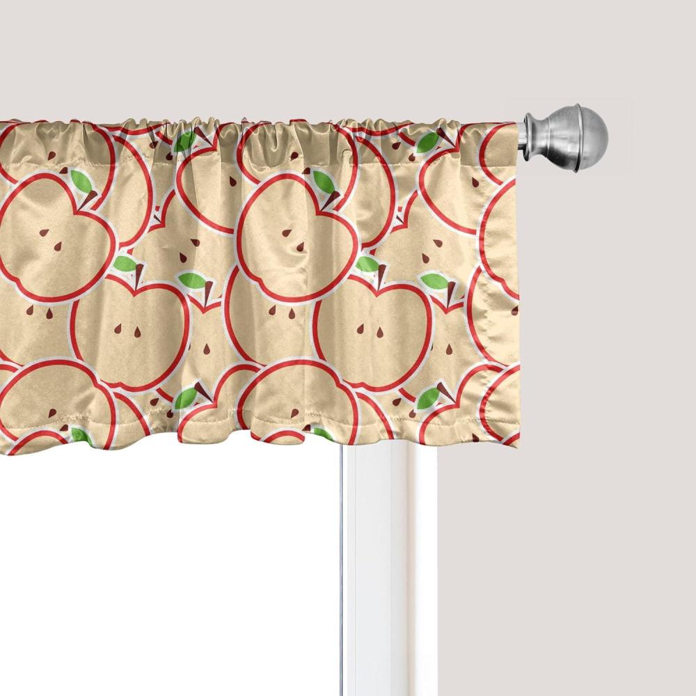 imageAmbesonne Lemons Window Valance Continuous Citrus Fruits Leaves Refreshing Cartoon Pattern Curtain Valance for Kitchen Bedroom Decor with Rod Pocket 54 X 18 Lime Green Earth YellowApple Green Beige and Red
