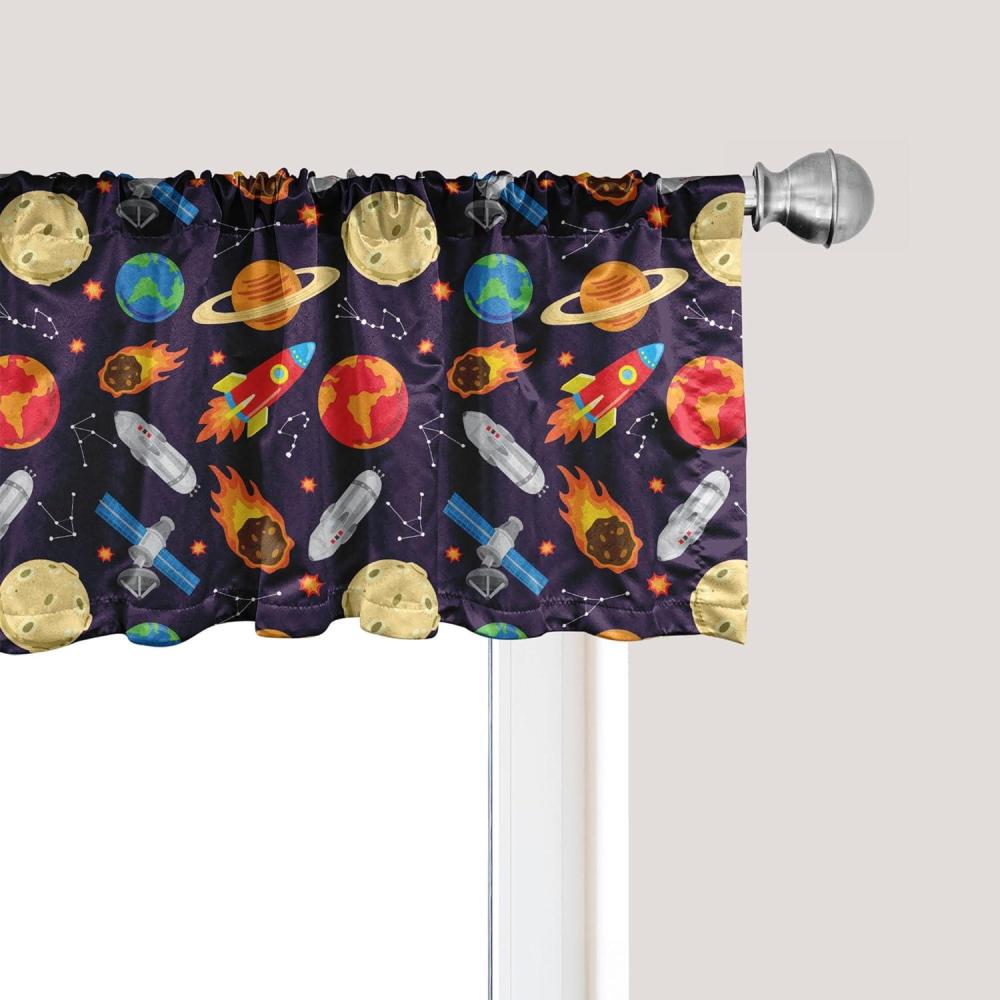 imageAmbesonne Lemons Window Valance Continuous Citrus Fruits Leaves Refreshing Cartoon Pattern Curtain Valance for Kitchen Bedroom Decor with Rod Pocket 54 X 18 Lime Green Earth YellowDark Night Blue