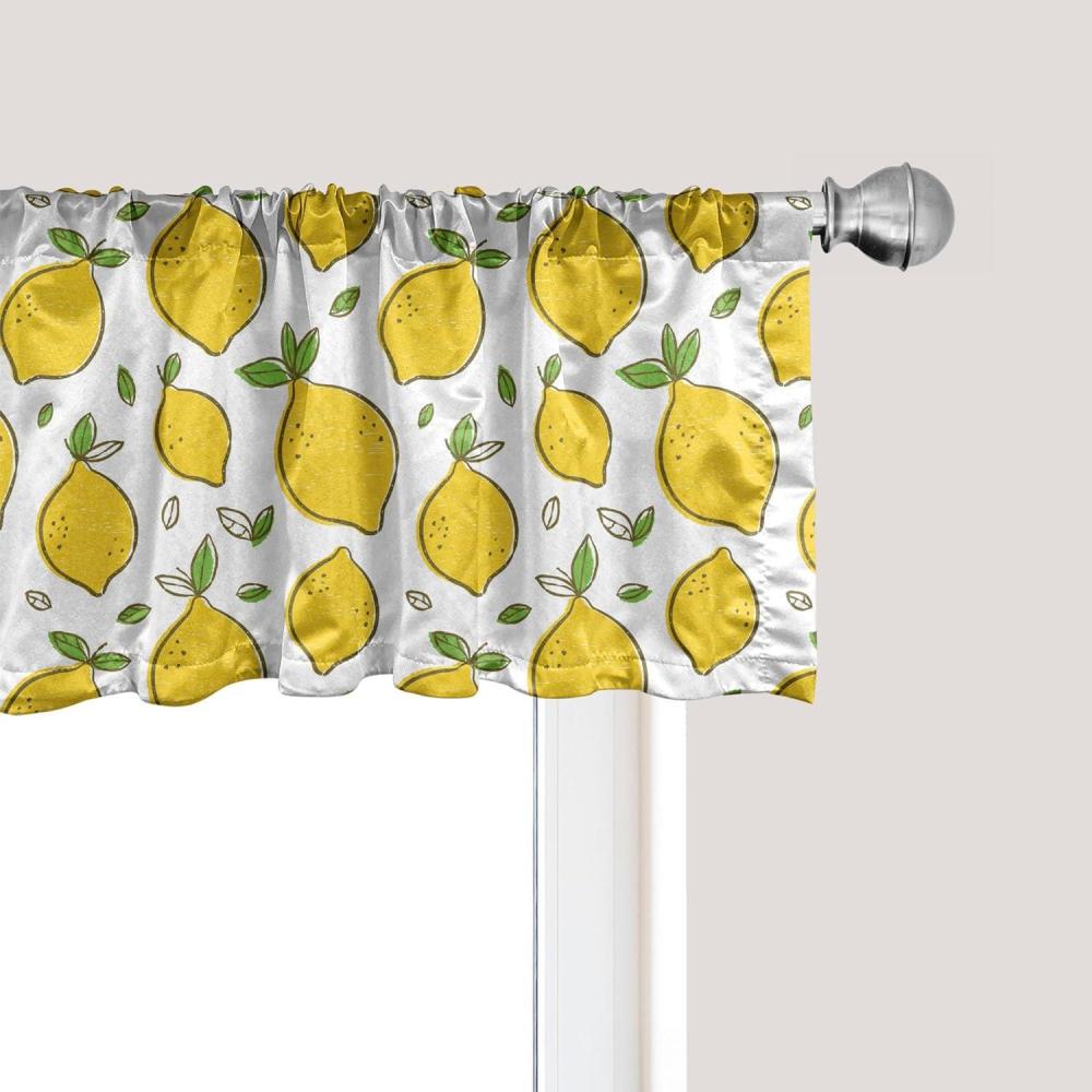 imageAmbesonne Lemons Window Valance Continuous Citrus Fruits Leaves Refreshing Cartoon Pattern Curtain Valance for Kitchen Bedroom Decor with Rod Pocket 54 X 18 Lime Green Earth YellowLime Green Earth Yellow